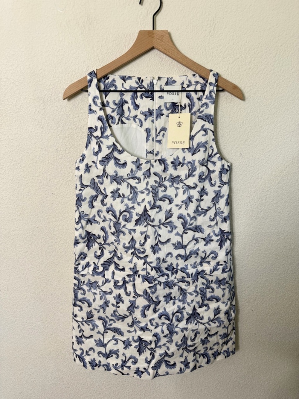 NWT Posse Rue Shift Mini Dress Blue Baroque Linen Silk Womens Size S - Picture 7 of 12